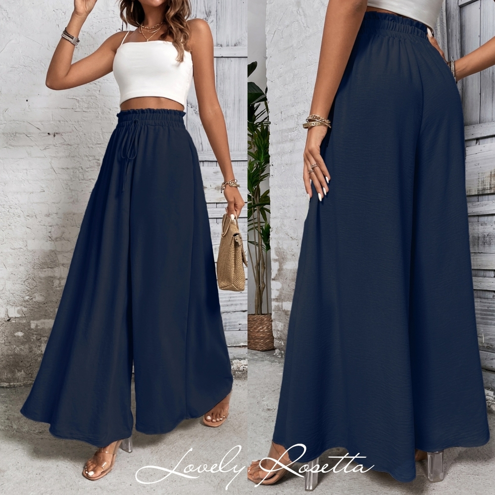 Women's Navy Wide-Leg High Waist Pants - Picture 6 of 11